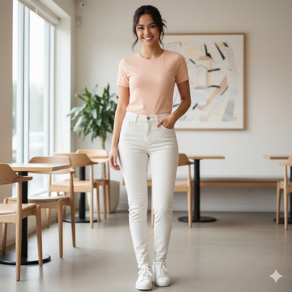 American Eagle Outfitters Corduroy High Waisted Straight Leg Pants Cream -Size 0
